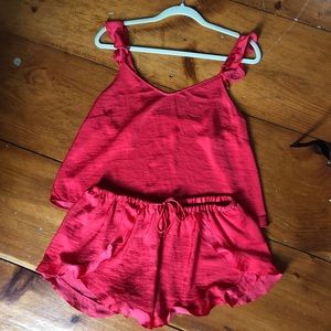 Red Satin Pajama Set
